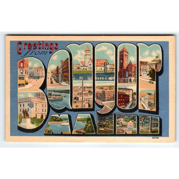 Greetings From Bangor Maine 1950's Large Letter Postcard Linen Vintage 1951 - Picture 1 of 2